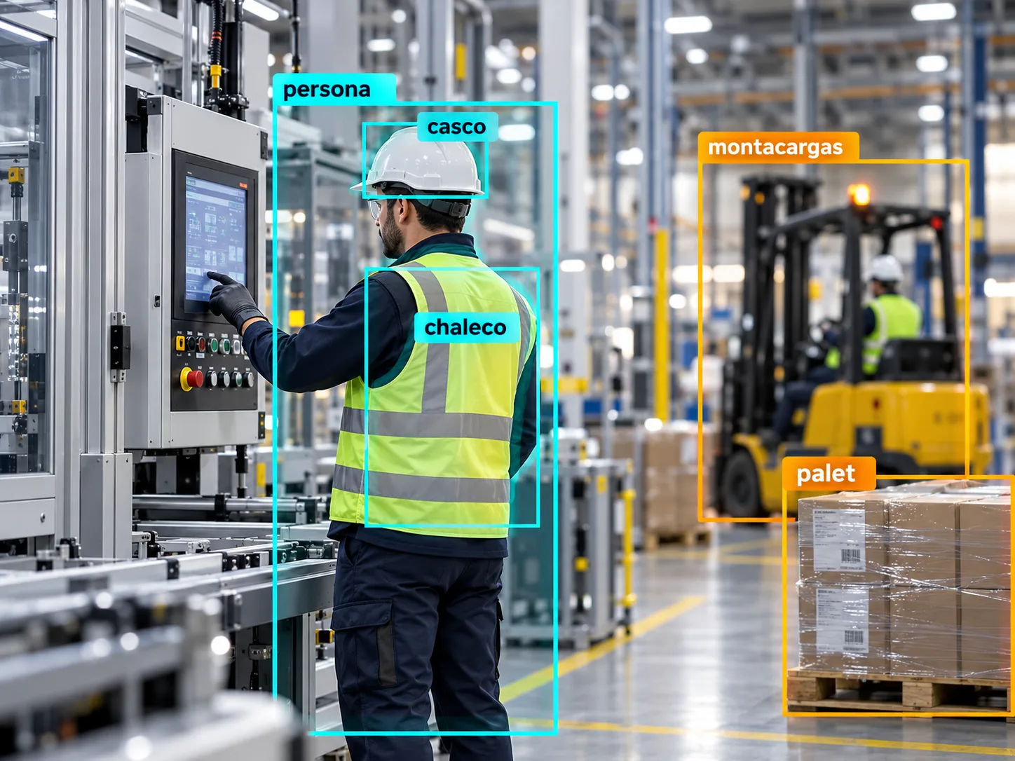 Sistema de visión artificial analizando una operación industrial
